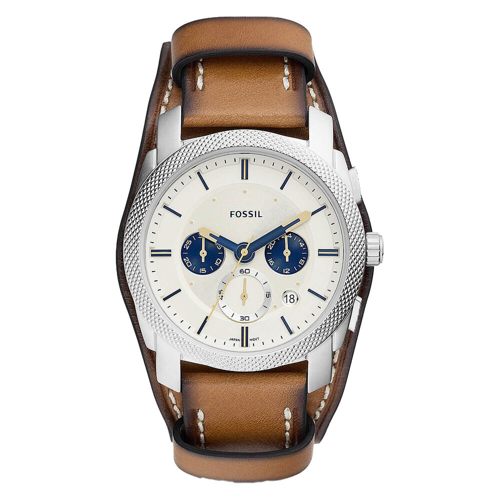 Fossil Machine 42mm Chronograph White Dial Brown Strap Watch