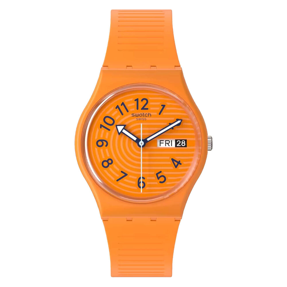 Swatch Trendy Lines in Sienna 34mm Orange Dial Strap Watch
