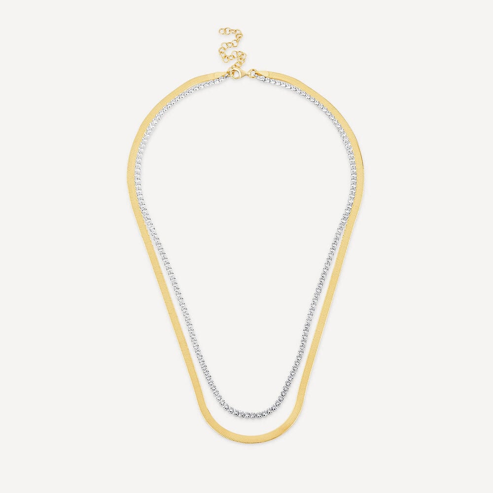 Sterling Silver & Yellow Gold Plated Double Herringbone Cubic Zirconia Tennis Necklet image number 2