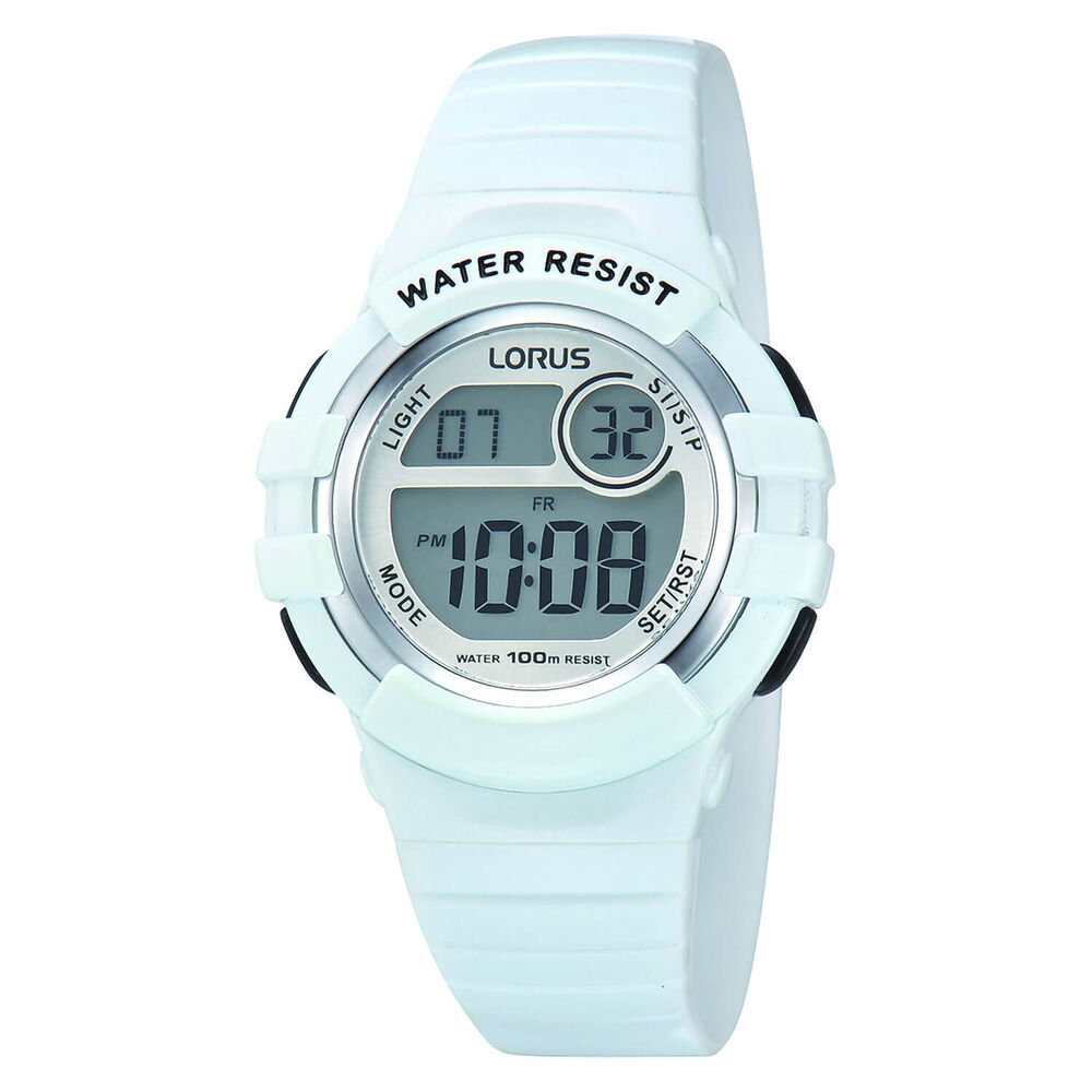 Lorus Ladies' Digital Alarm White Rubber Strap Watch image number 0