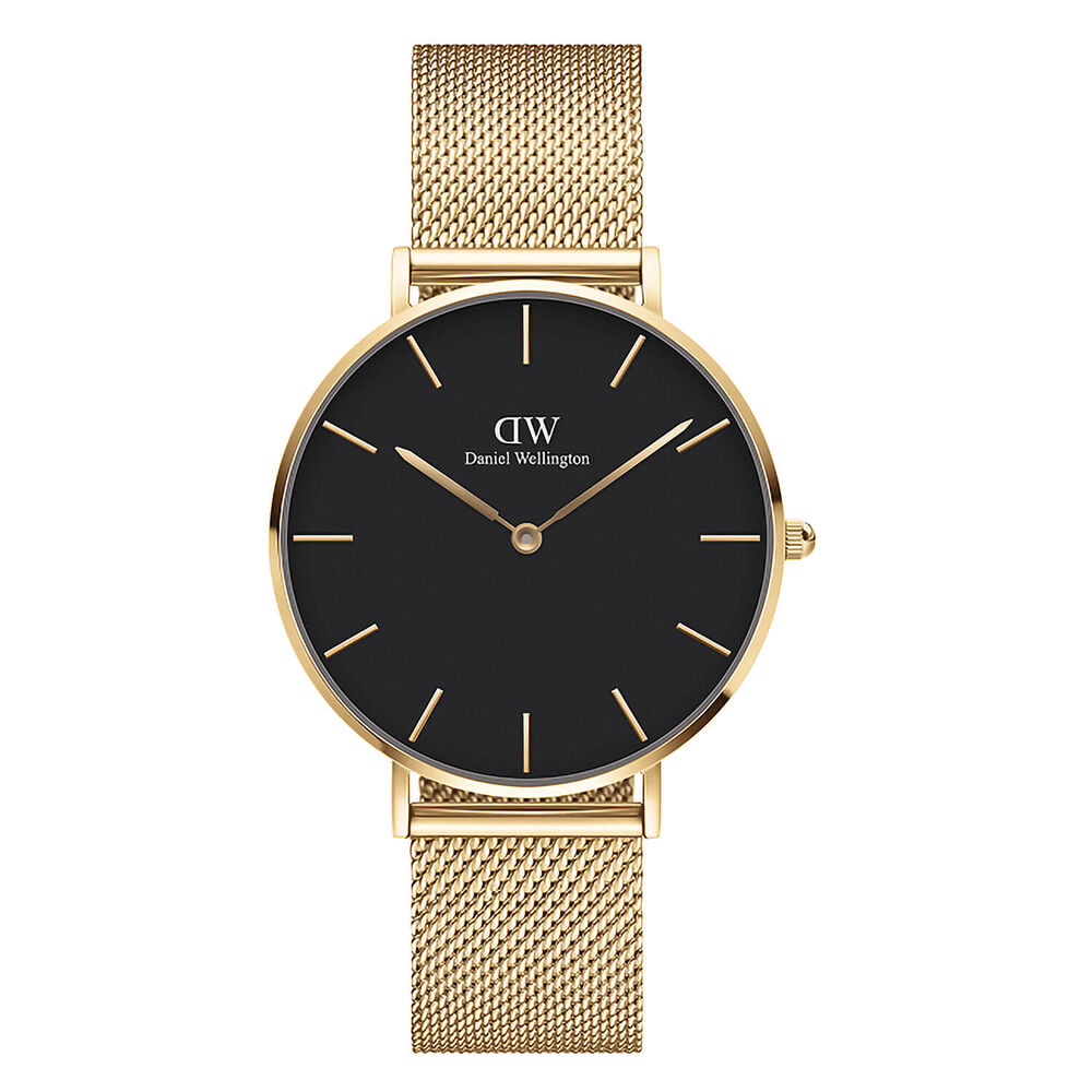 Daniel Wellington Petite Evergold 36mm Black Dial Yellow Gold PVD Stainless Steel Mesh Bracelet Watch image number 0