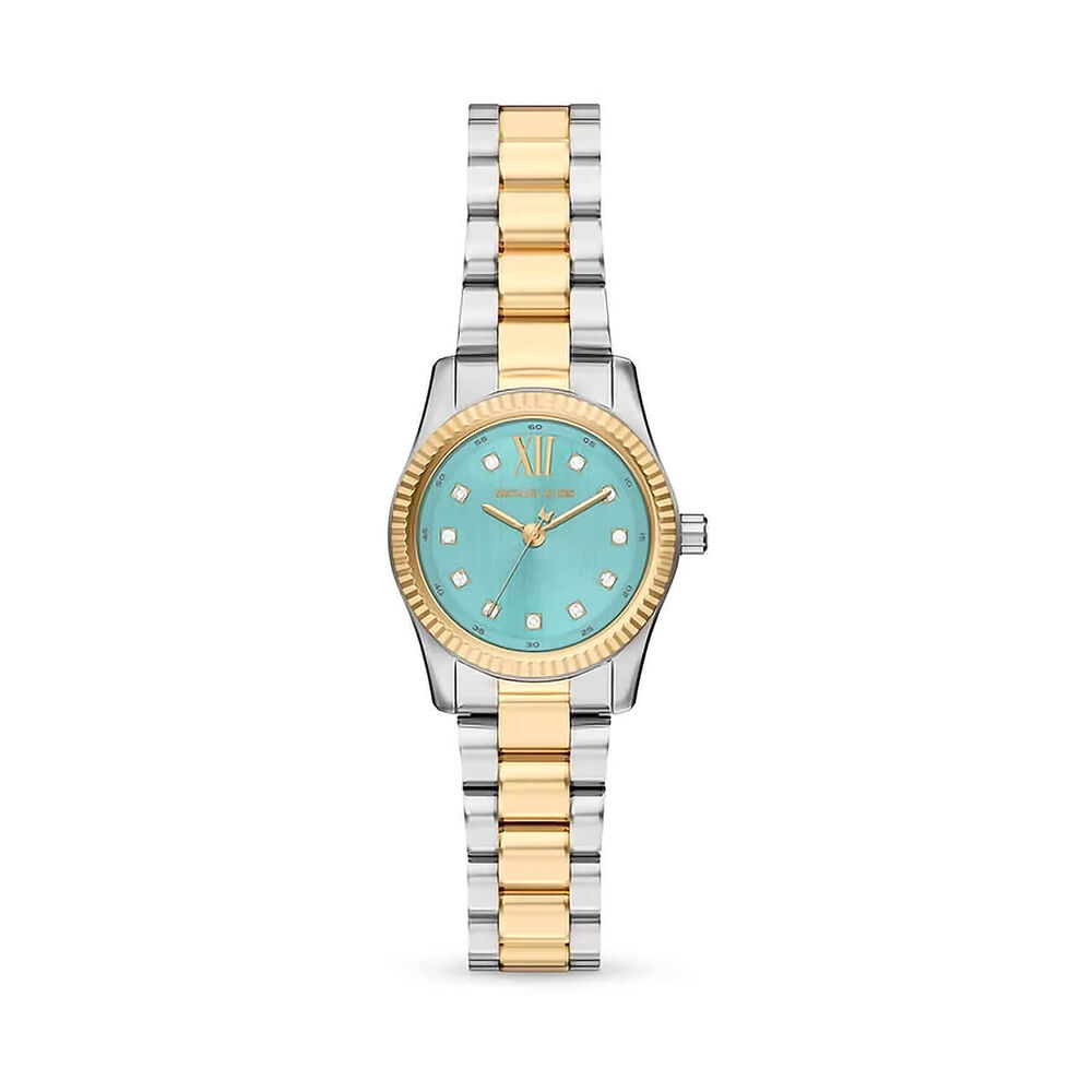 Michael Kors Petite Lexington 26mm Turquoise Dial Two Tone Stainless Steel Bracelet Watch