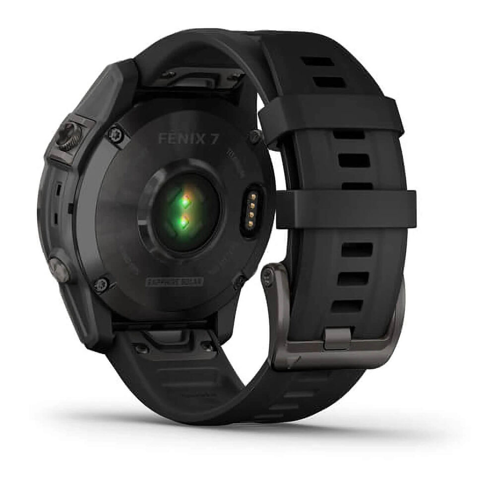 Garmin Fenix 7 Sapphire Solar Carbon Grey DLC Titanium Black Silicone Strap Watch image number 5