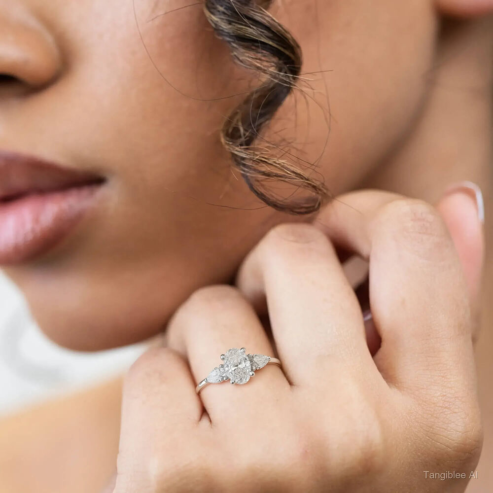 Born Platinum Lab Grown 1.40ct Oval & Pear Sides Diamond Ring