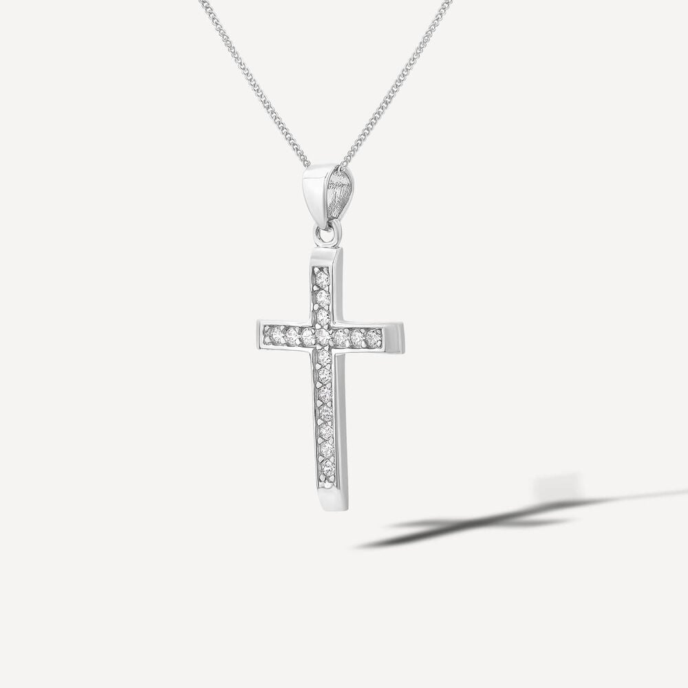 9ct White Gold Cubic Zirconia Channel Set Cross Pendant image number 1