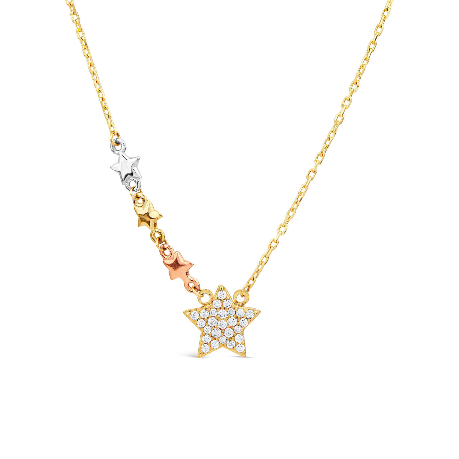 9ct Yellow White Gold Pave Cubic Zirconia Star Trail Necklet