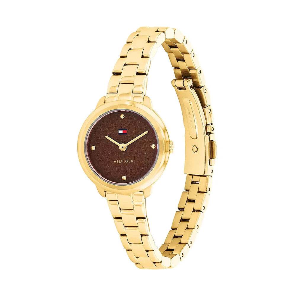 Tommy Hilfiger Demi 26mm Brown Dial Yellow Gold Plated Case Bracelet Watch image number 1
