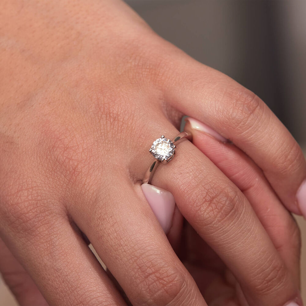 Sterling Silver Cubic Zirconia Solitaire Promise Ring image number 4