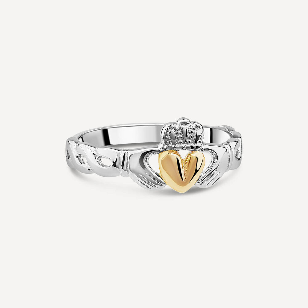 Sterling Silver Rose Gold Plated Heart Claddagh Ring image number 2