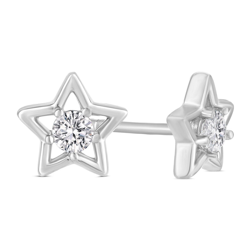 Little Treasure Sterling Silver Cubic Zirconia Open Star Earrings image number 2