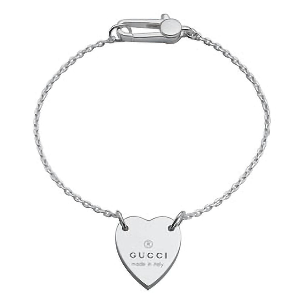 Gucci Trademark Engraved Heart Sterling Silver Bracelet