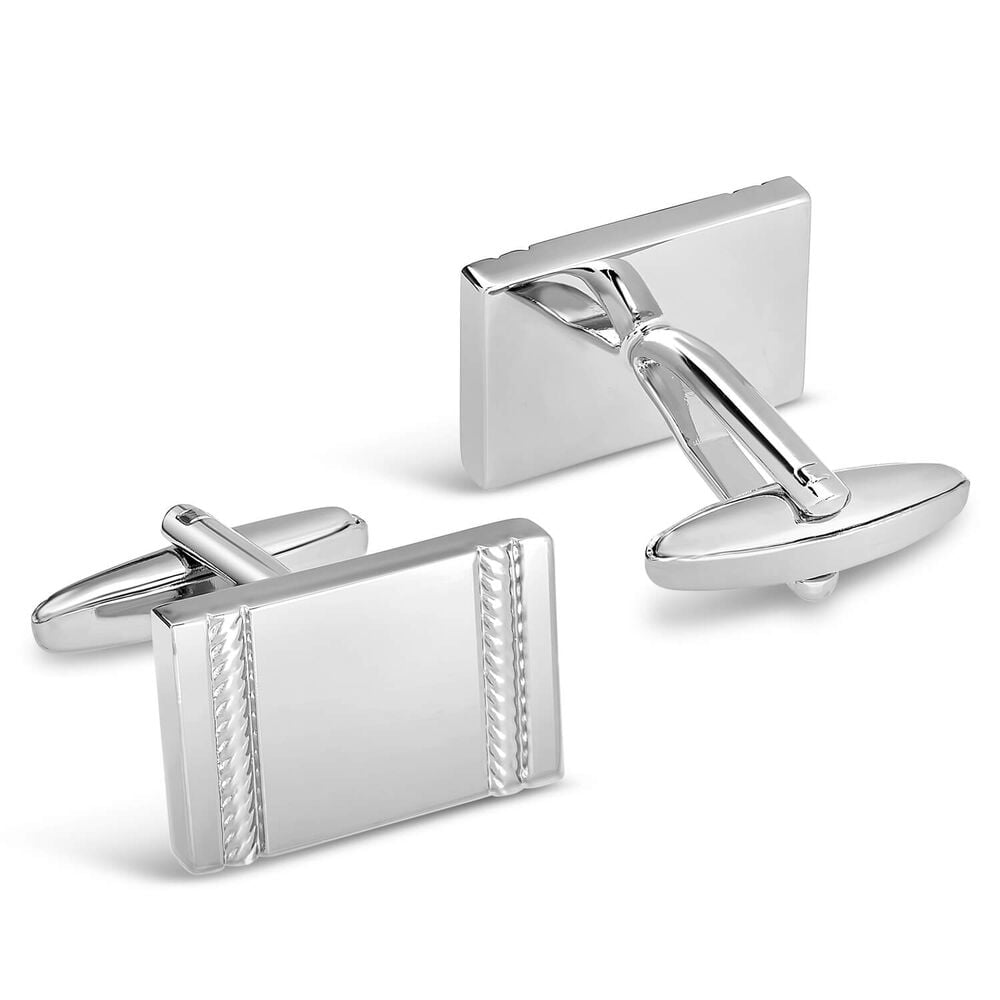Silver-Plated Rectangular Rope Cufflinks image number 2
