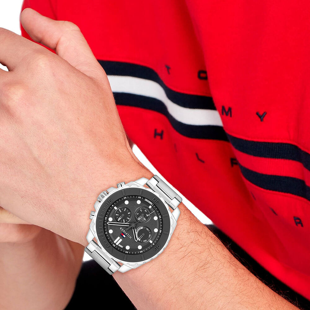 Tommy Hilfiger 48mm Black Chronograph Dial Silicone Bezel Steel Bracelet Watch image number 3