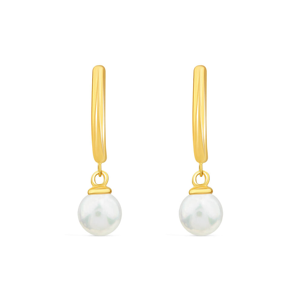 9ct Yellow Gold Hoop Pearl Drop Earrings image number 0