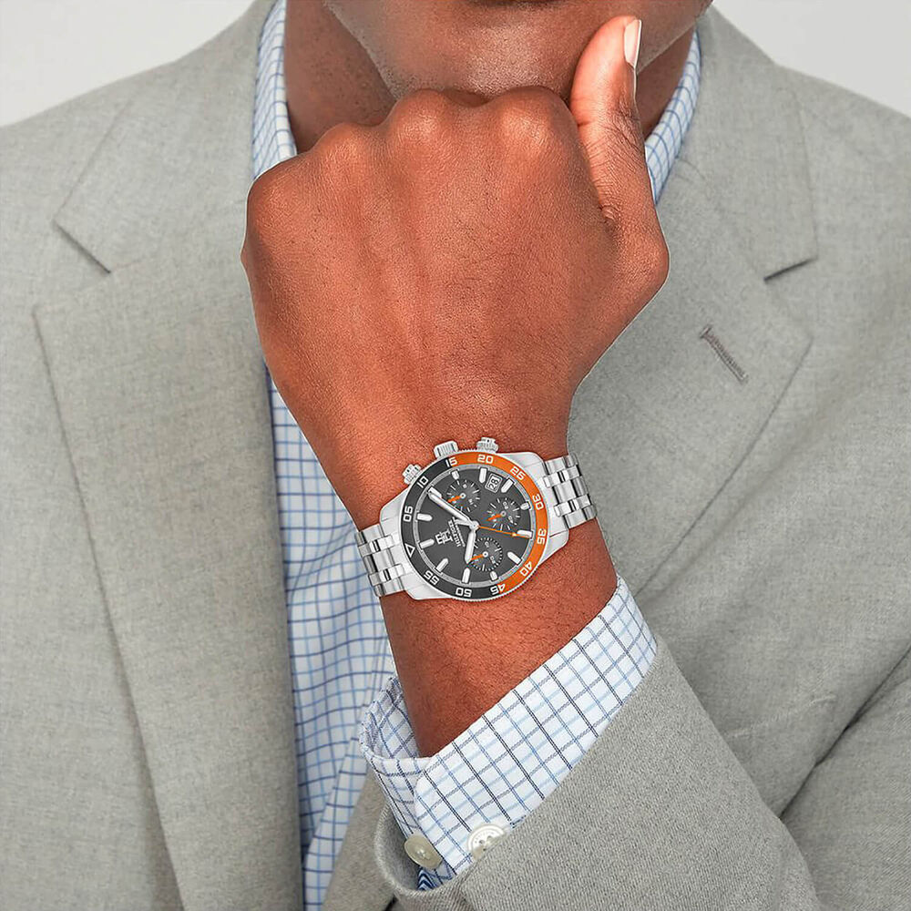Tommy Hilfiger TH85 41mm Grey Dial Grey & Orange Bezel Steel Bracelet Watch image number 3