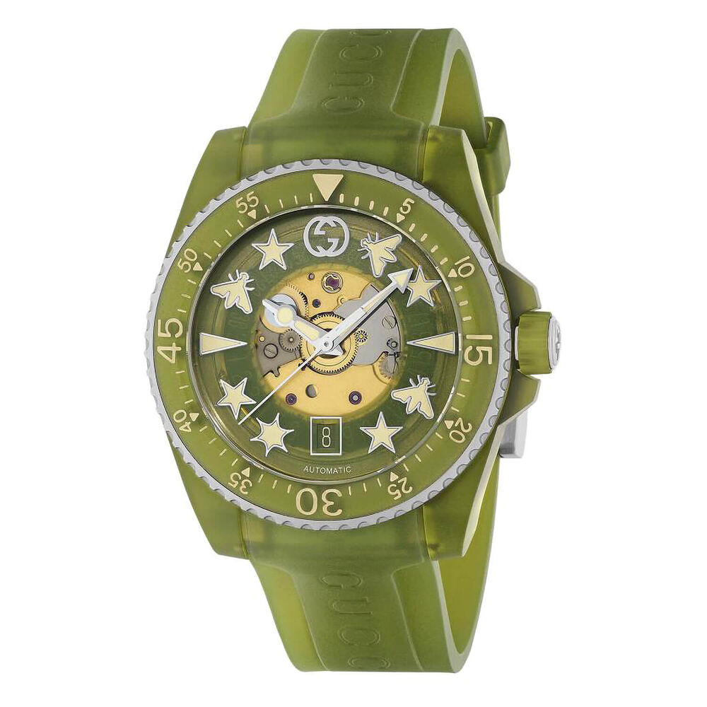 Gucci Dive 40mm Green Transparent Dial Green Plastic Strap Watch
