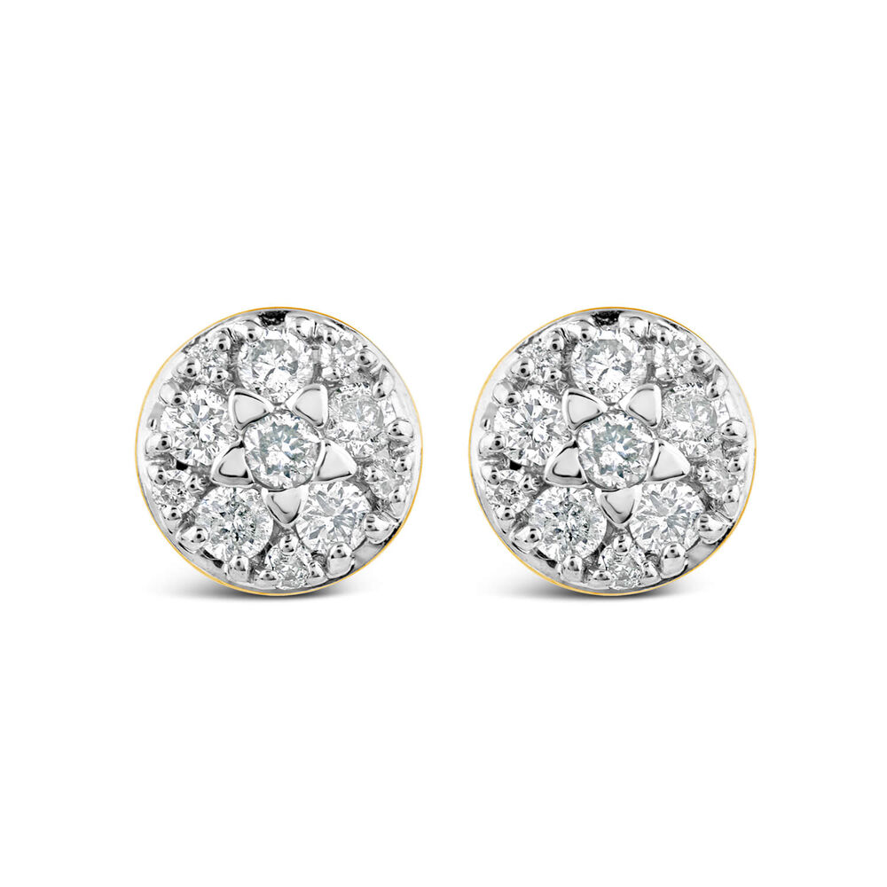 9ct Yellow Gold Round 0.25ct Diamond Cluster Stud Earrings