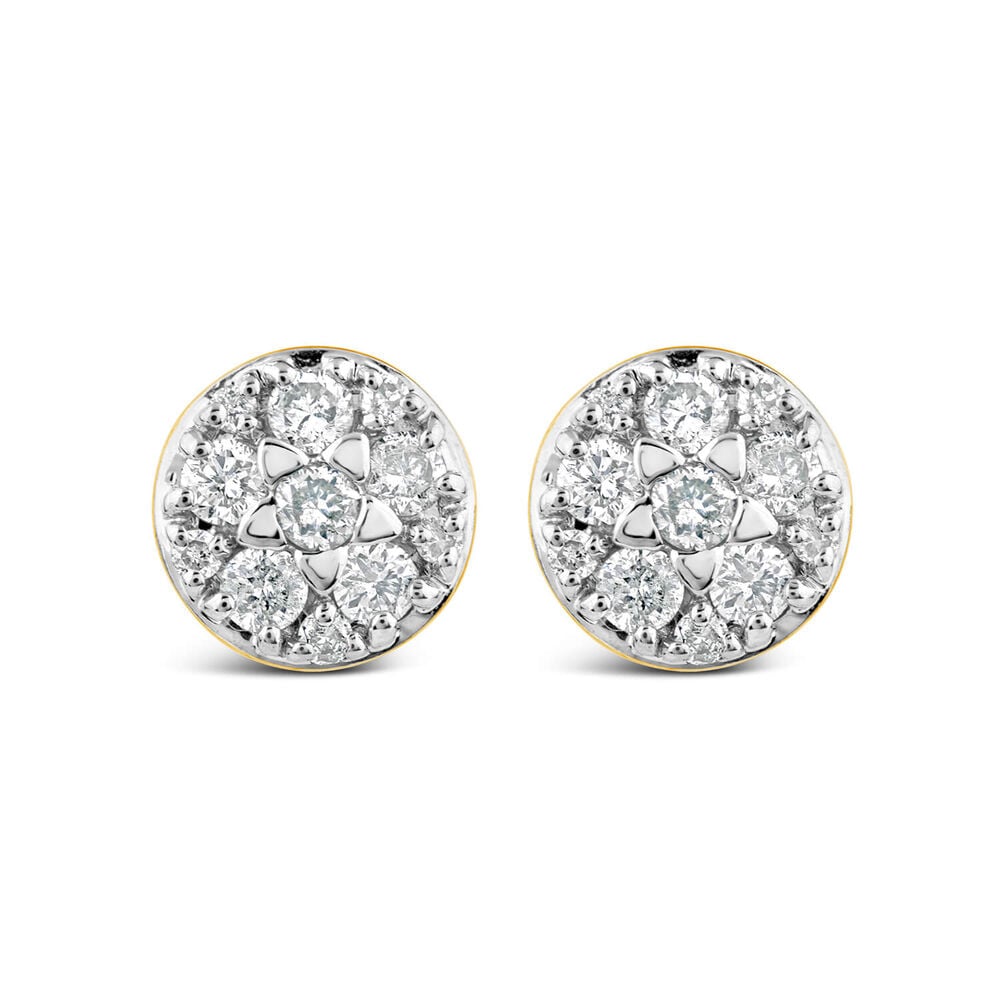 9ct Yellow Gold Round 0.25ct Diamond Cluster Stud Earrings image number 0