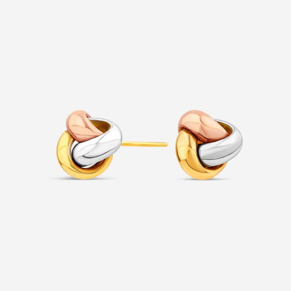9ct Three Colour Triple Knot Stud Earrings image number 1
