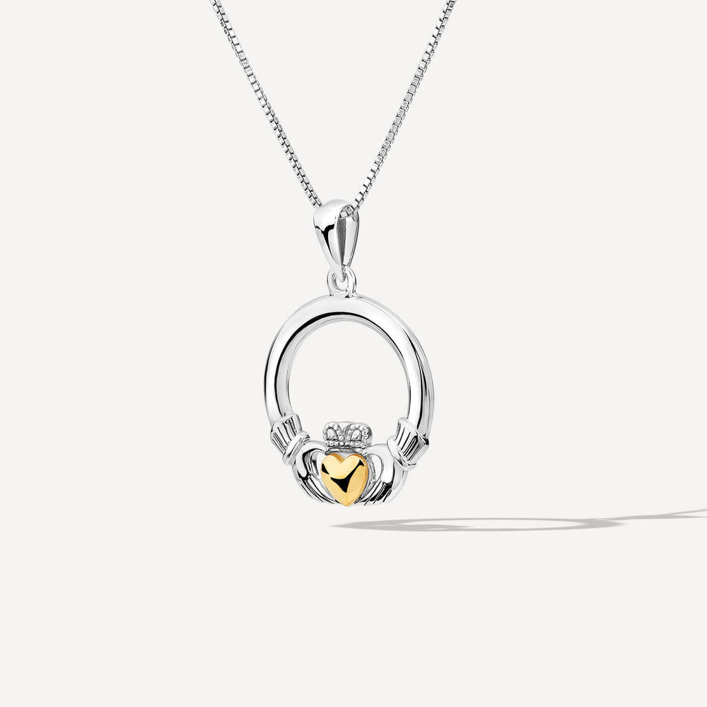 Silver Claddagh 10ct Yellow Gold Heart Pendant