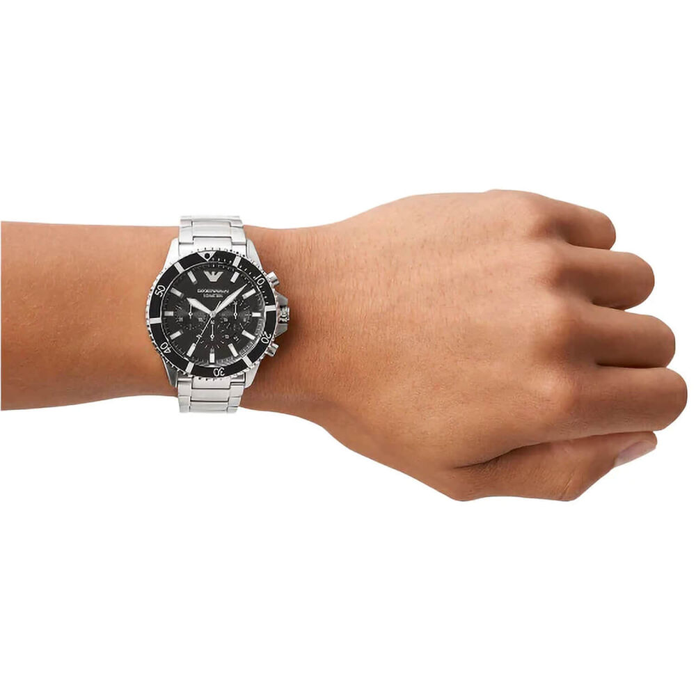 Emporio Armani Diver Chronograph 43mm Black Dial Steel Bracelet Watch image number 3