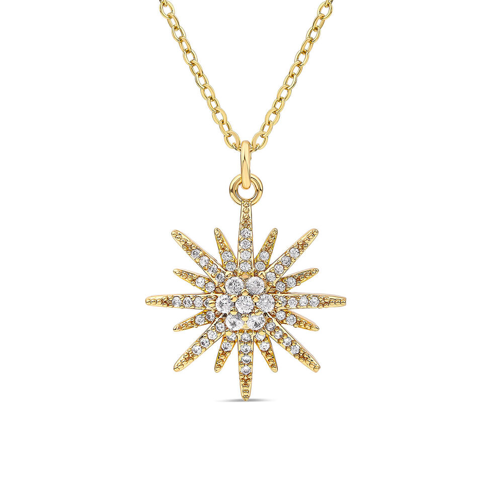 Yellow Gold Plated Sterling Silver Cubic Zirconia Starburst Pendant