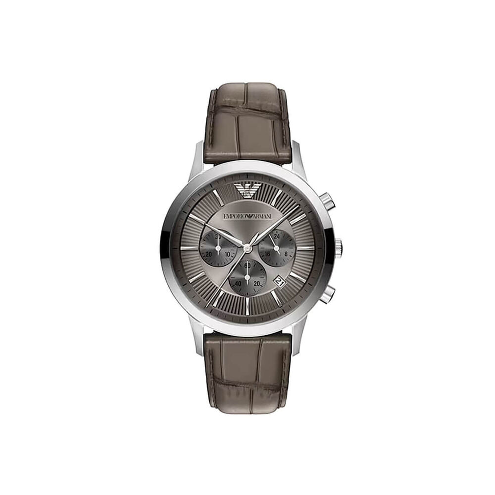 Emporio Armani Archetipo 43mm Grey Dial Dark Taupe Leather Strap Chronograph Watch