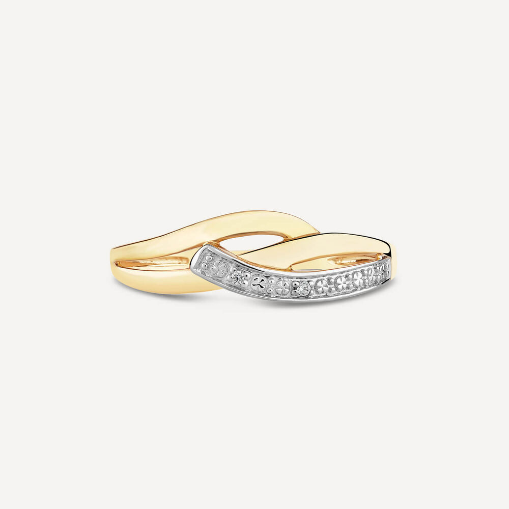 9ct Yellow & White Gold 0.01 Carat Diamond Pave Curve On Open Three Strand Ring image number 1