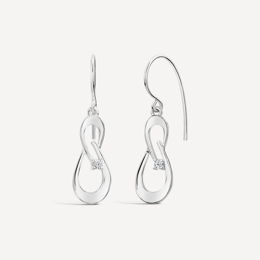 Sterling Silver Cubic Zirconia Double Leaf Shaped Drop Earrings