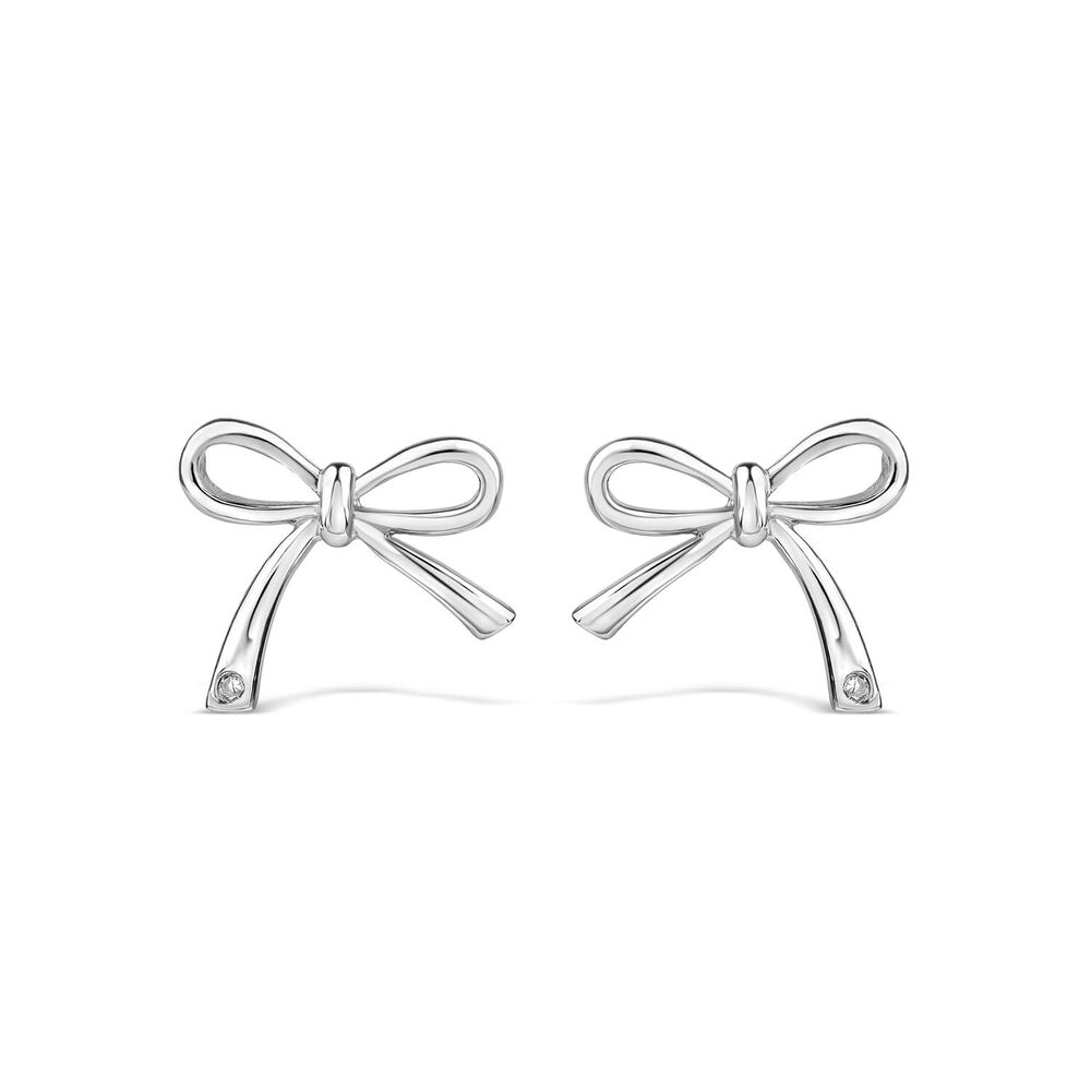Sterling Silver Diamond Bow Necklet & Stud Earring Set image number 2