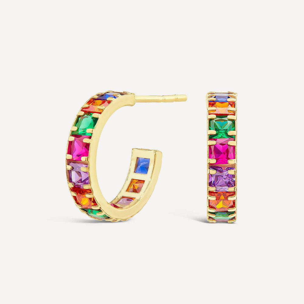 9ct Yellow Gold Multi Colour Half Hoop Earrings image number 1