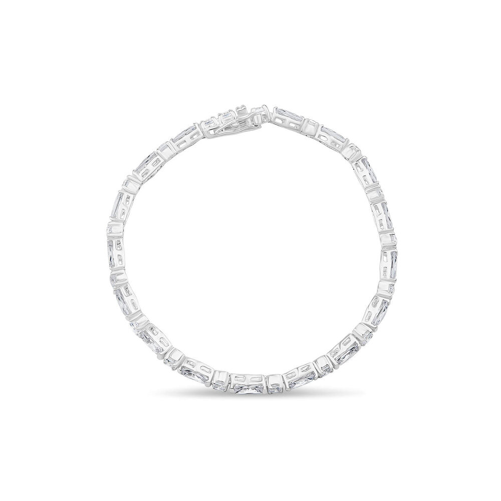 Sterling Silver Round Halo Cluster with Three Cubic Zirconia Stone Link Bracelet image number 0