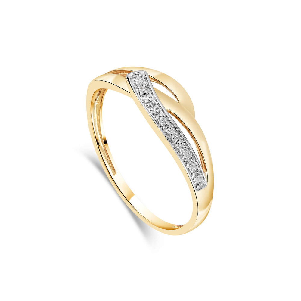 9ct Yellow & White Gold 0.01 Carat Diamond Pave Curve On Open Three Strand Ring image number 0