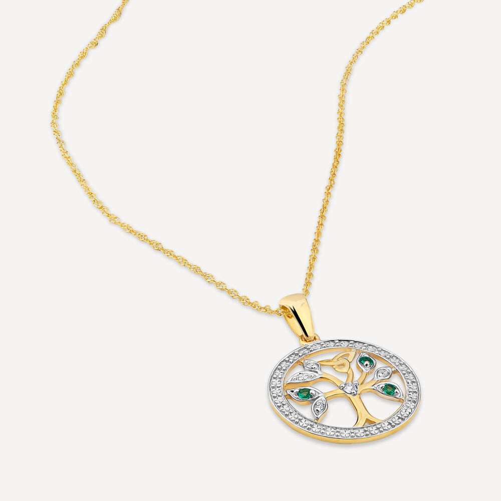 14ct Yellow Gold Diamond & Emerald Tree of Life Pendant image number 3
