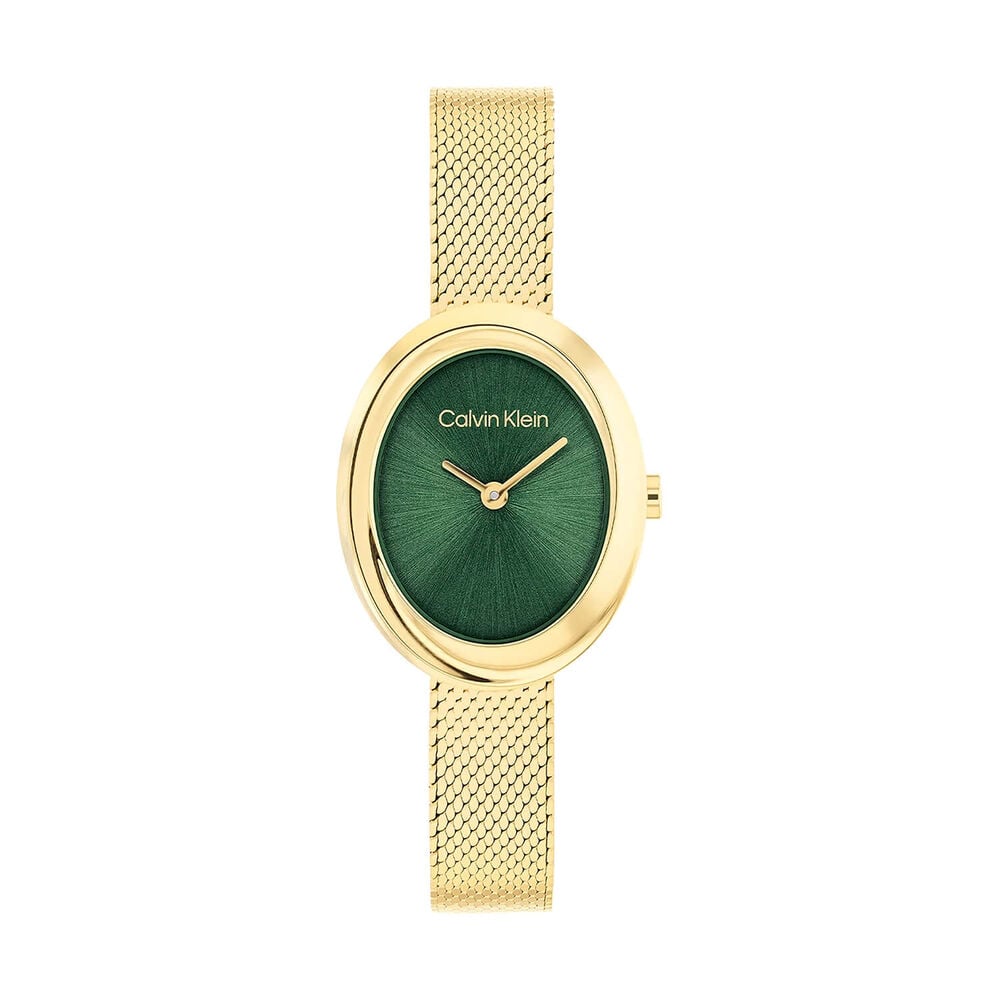 Calvin Klein 24mm Green Dial Twisted Bezel Gold Tone Stainless Steel Bracelet Watch image number 0