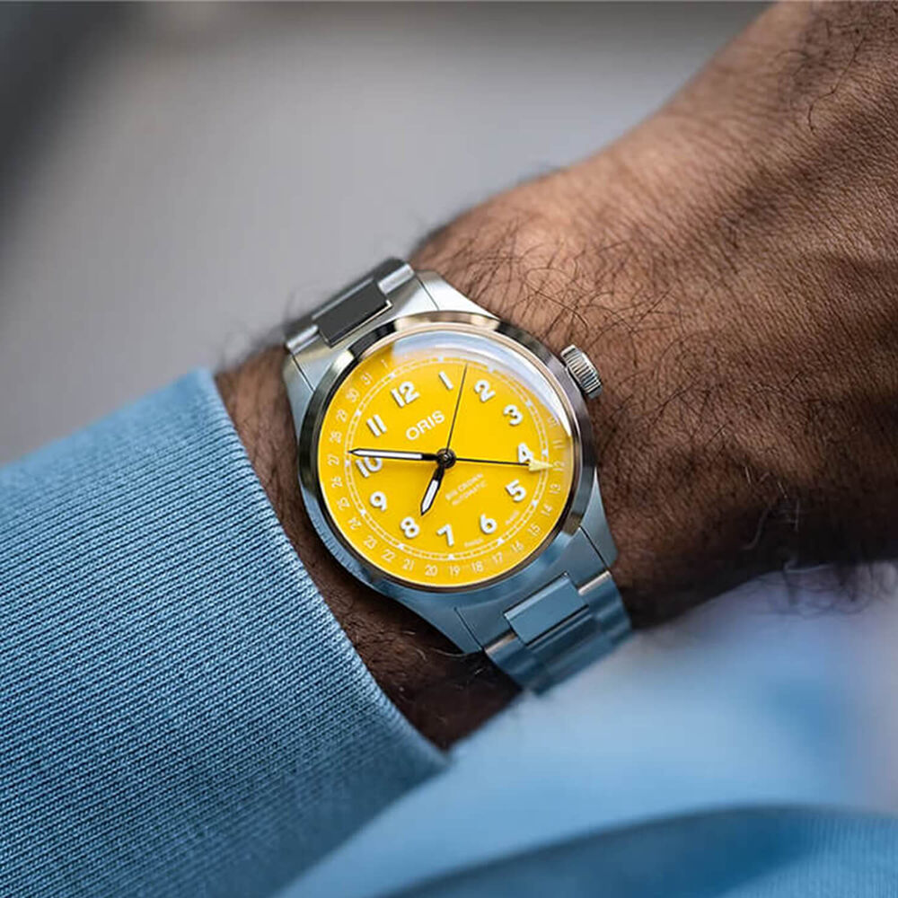 Oris Big Crown Pointer Date 40mm Yellow Dial Steel Bracelet Watch