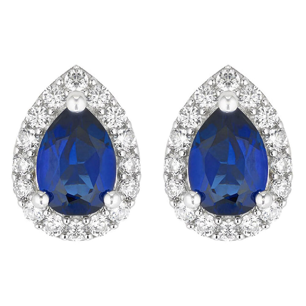 Ladies 9ct White Gold Created Sapphire and Cubic Zirconia  Pear Stud Earrings