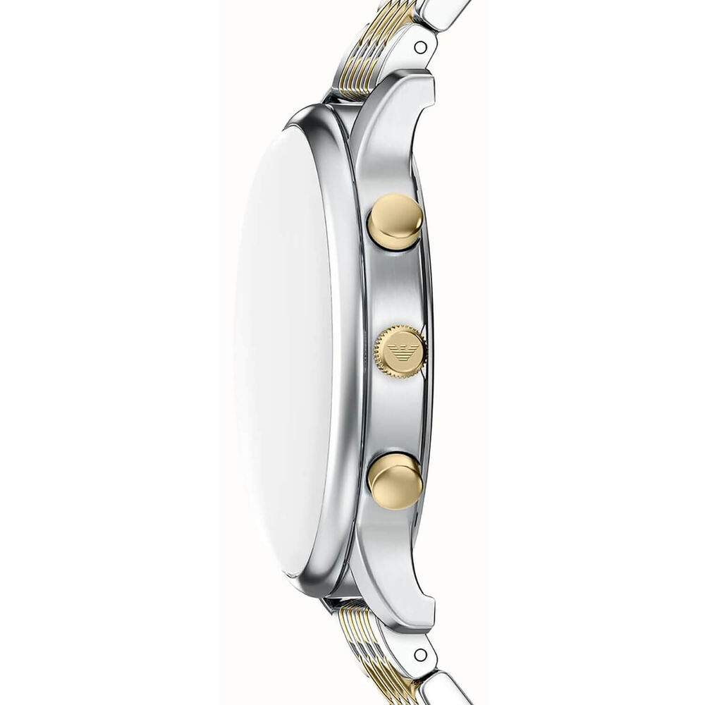 Emporio Armani Minimalist 42mm Silver Dial Two Tone Stainless Steel Bracelet Chronograph Watch