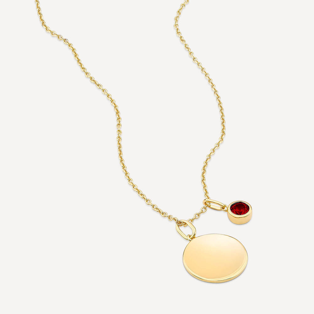 Sterling Silver Yellow Gold Plated Round Garnet & Disc Pendant