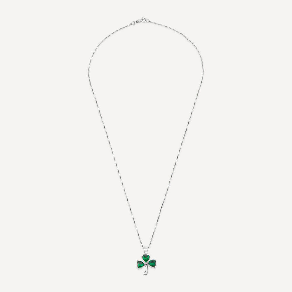 Silver Green Crystal Shamrock Pendant image number 2