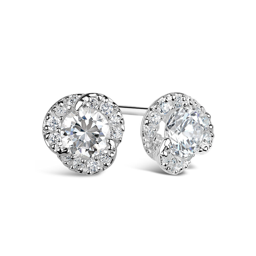 Sterling Silver Cubic Zirconia Pavé Knot Stud Earrings image number 5