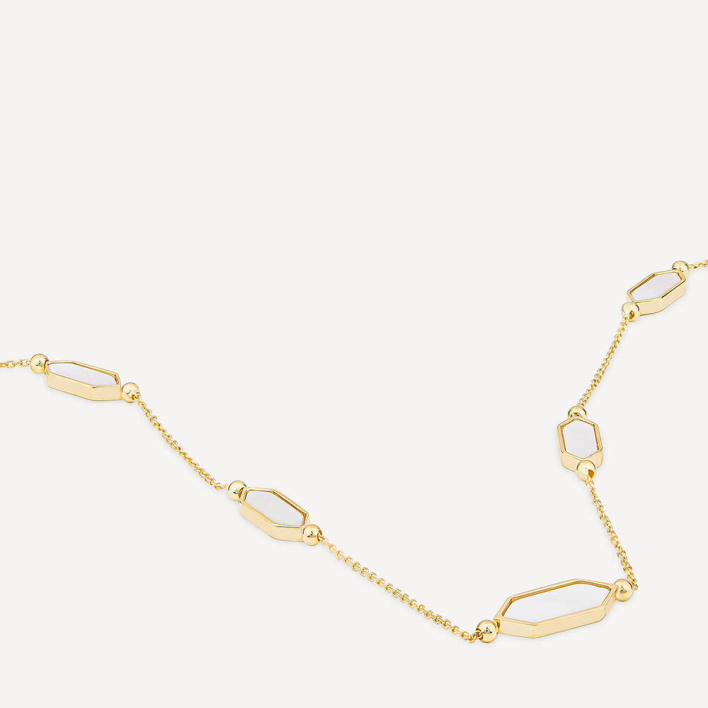 9ct Yellow Gold Oblong Hexagon Mother of Pearl Link & Chain Necklet image number 3