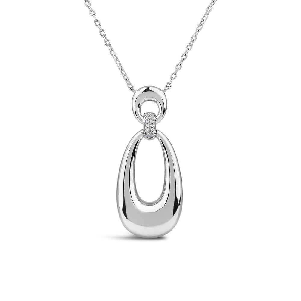 Sterling Silver Cubic Zirconia Set Open Polished Oval Pendant image number 0
