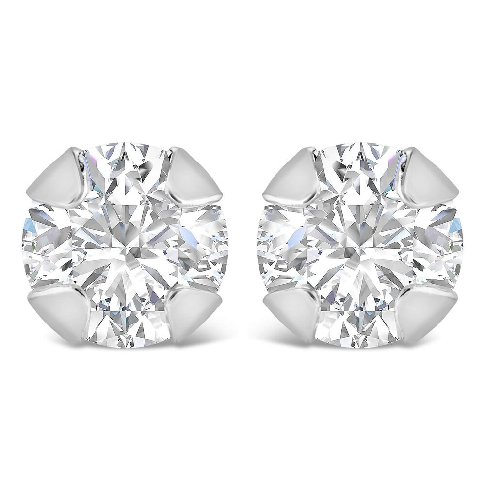 9ct White Gold 4mm Four Claw Cubic Zirconia Stud Earrings