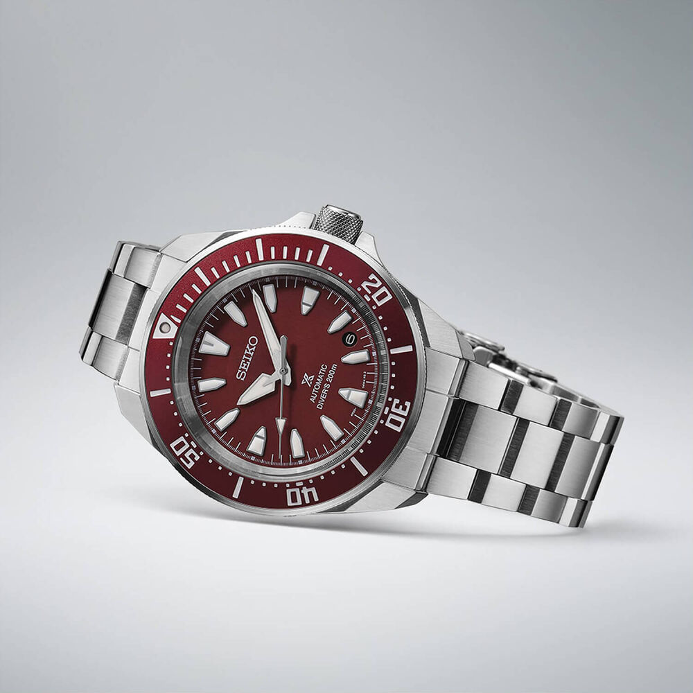 Seiko Prospex 4R Red 'Shog-urai' Divers 41.7mm Dial Steel Bracelet Watch image number 3