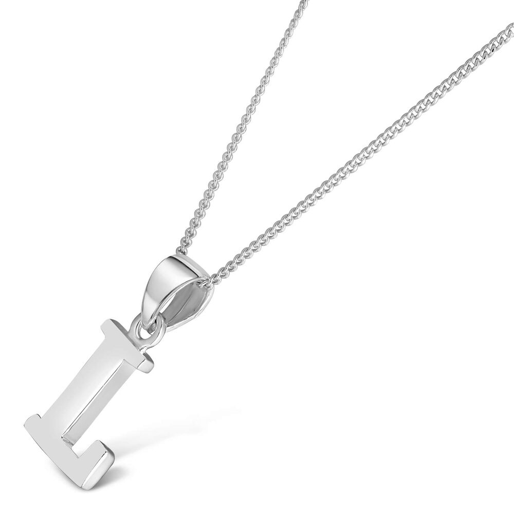Sterling Silver Block Initial L Pendant (Chain Included) image number 1