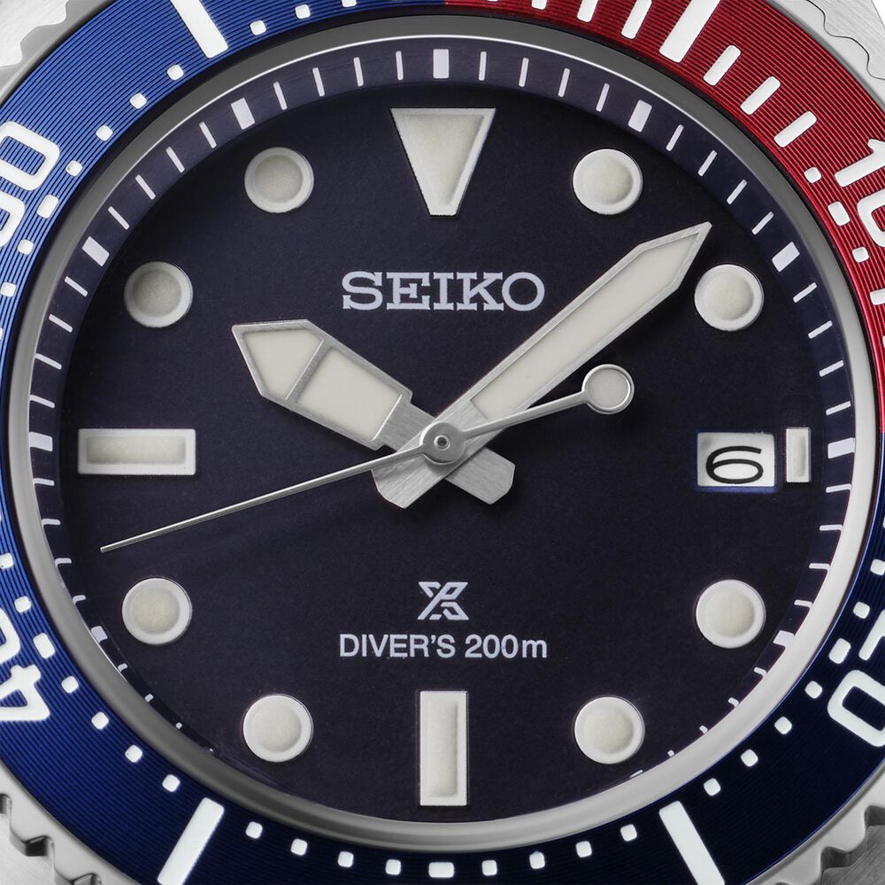 Seiko Prospex Solar Diver&rsquo;s 41mm Blue Dial Red & Blue Bezel Stainless Steel Bracelet Watch