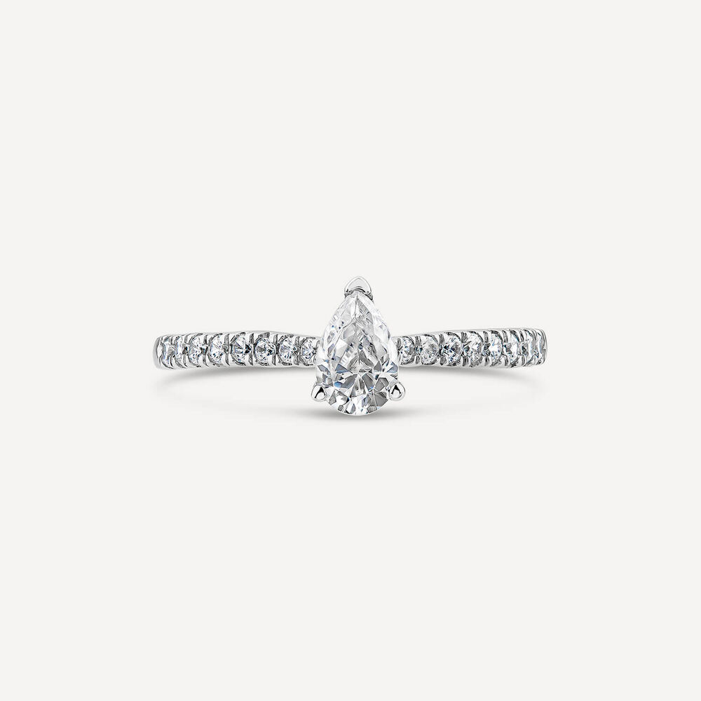 Tulip Setting 18ct White Gold 0.50ct Pear & Diamond Shoulders Diamond Ring