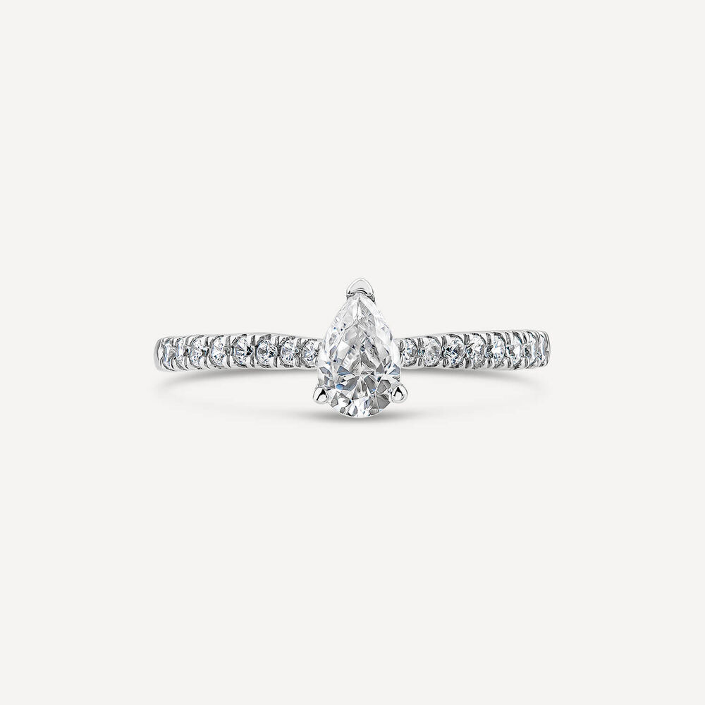 Tulip Setting 18ct White Gold 0.50ct Pear & Diamond Shoulders Diamond Ring image number 1