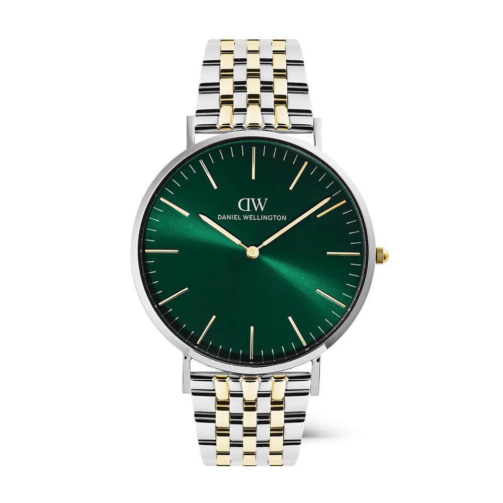 Daniel Wellington Classic 40mm Emerald Sunray Dial Two Tone Stainless Steel Bracelet Watch
